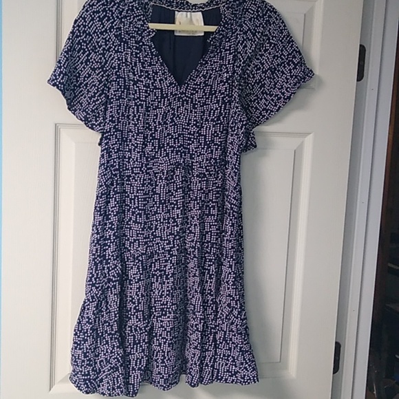 ANTHROPOLOGIE Navy Pin Dot Tiered Dress small - Picture 4 of 12